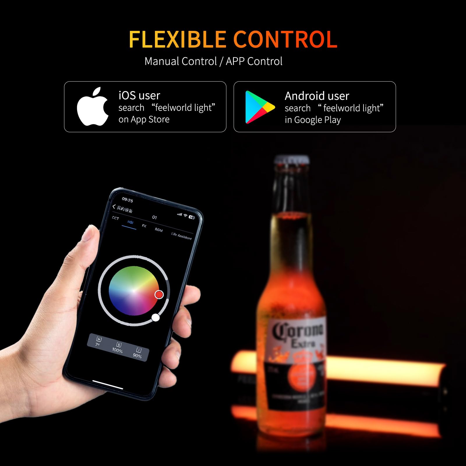 FEELWORLD MT2 Tubo de luz,360° RGB LED luz de vídeo para la fotografía, 3000mAh Recargable Mini bastón de luz para sesiones de vídeo Profesional con imanes