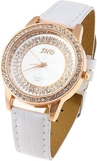 Qtqgoitem Lady Clear Rhinestone Detail Gold Tone Round Dial White Band Wrist Watch (Model: 291 633 dbd 8bc 242)