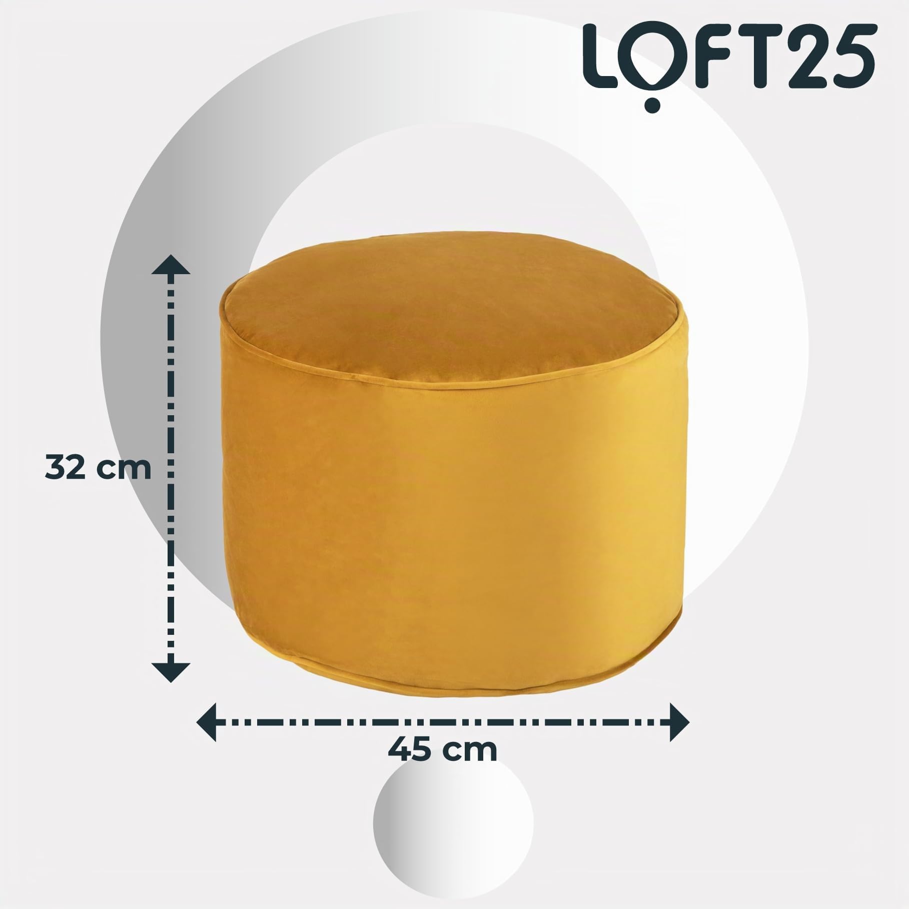 Loft 25 Pouf a Rotondo in Velluto | Pouf Poggiapiedi Imbottito per Soggiorno e Interni | Pouf a Sacco per la Casa | Design Ergonomico per Sostegno del Corpo | Resistente e Confortevole (Tumeric)