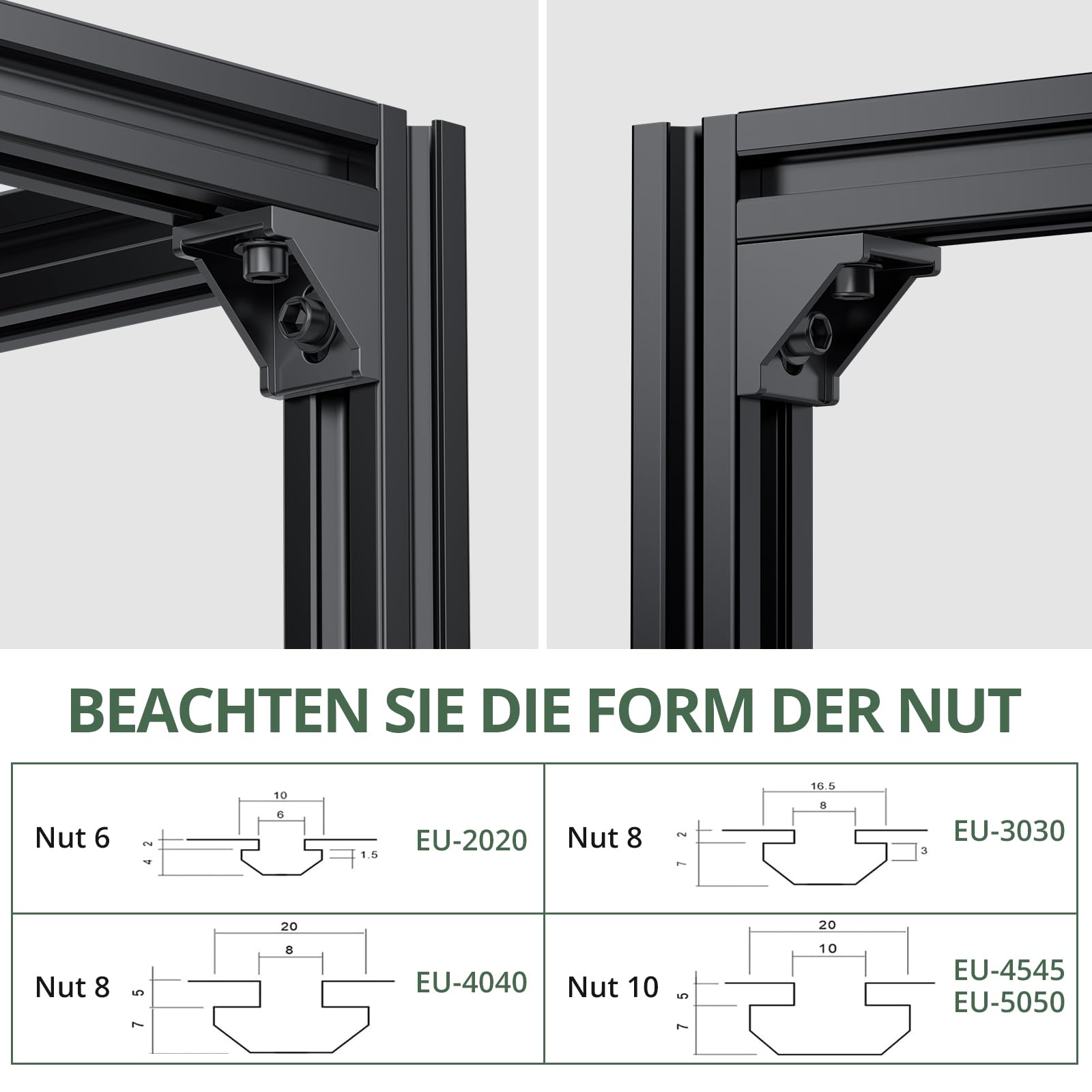 20 PCS Soporte de Esquina Aluminio, 90 Grados Recto 4040 4080 Negro, Perfil de Extrusión en L con Ranuras de 8 mm, con Tornillos Hexagonales M8, Para Impresoras 3D, Routers CNC y Proyectos DIY
