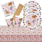 Rachel Ellen/Hobbyfun 45-teiliges Party-Set Birthday Girl - Goldige Fee - Teller Becher Servietten Tischdecke Trinkhalme für 8 Kinder