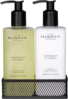 Hand Wash & Body Lotion Caddy Set (Grapefruit & Citron) - 10.1 Fl Oz Each - Gentle Cleanser for Sensitive Skin - Moisturizing & Hydrating Hand Cream - All Natural Cruelty Free Body Wash - Pecksniff’s