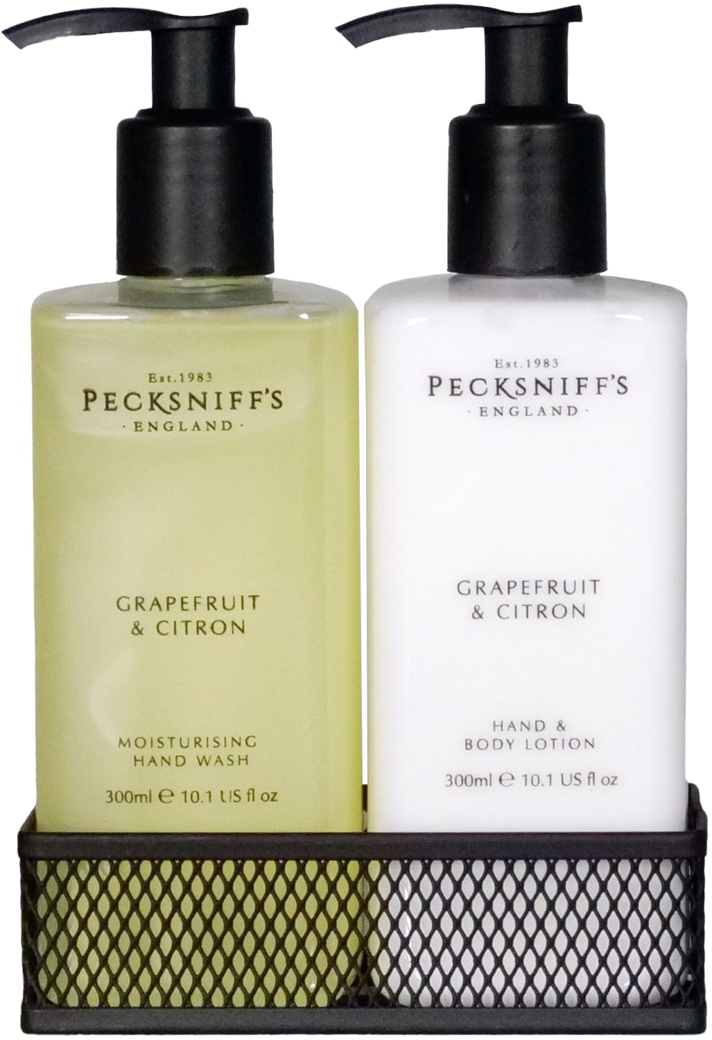 Pecksniff's Hand Wash & Body Lotion Caddy Set (Grapefruit & Citron) - 10.1 Fl Oz Each - Gentle Cleanser for Sensitive Skin - Moisturizing & Hydrating Hand Cream - All Natural Cruelty Free Body Wash