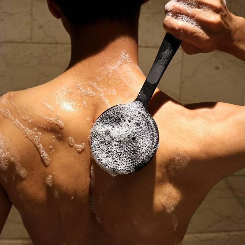 Wazdorf Soft Silicone Back Scrubber Shower Bath Brush with Long Handle | Flexible Bristles for Smooth Skin | Exfoliating Brush | Body Scrubber for Women, Men & Boys| for Body Wash & Bathing(Black) - Image 8 thumbnail