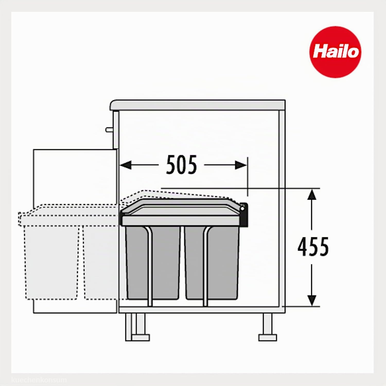 Hailo Poubelle de cuisine tri sélectif 2 bacs encastrable sous évier 30L (15+15) Tandem