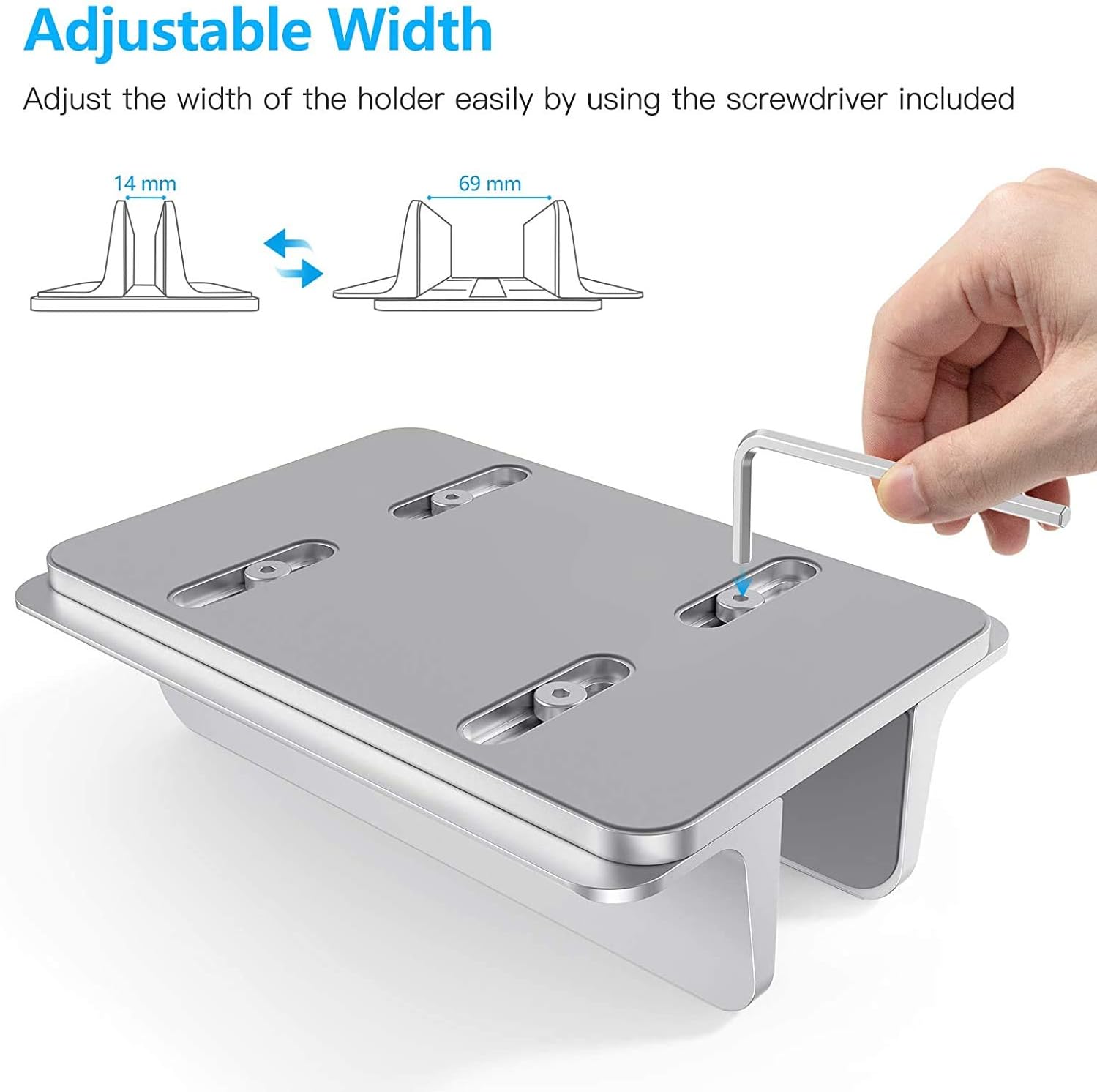 Flash Deals - 70% OFF Vertical Laptop Stand Holder, OMOTON Desktop Aluminum MacBook Stand with Adjustable Dock Size, Fits All MacBook, Surface, Chromebook and Gaming Laptops (Up to 17.3 inches), Silver New Product Vertical Laptop Stand Holder, OMOTON Desktop Aluminum MacBook Stand with Adjustable Dock Size, Fits All MacBook, Surface, Chromebook and Gaming Laptops (Up to 17.3 inches), Silver