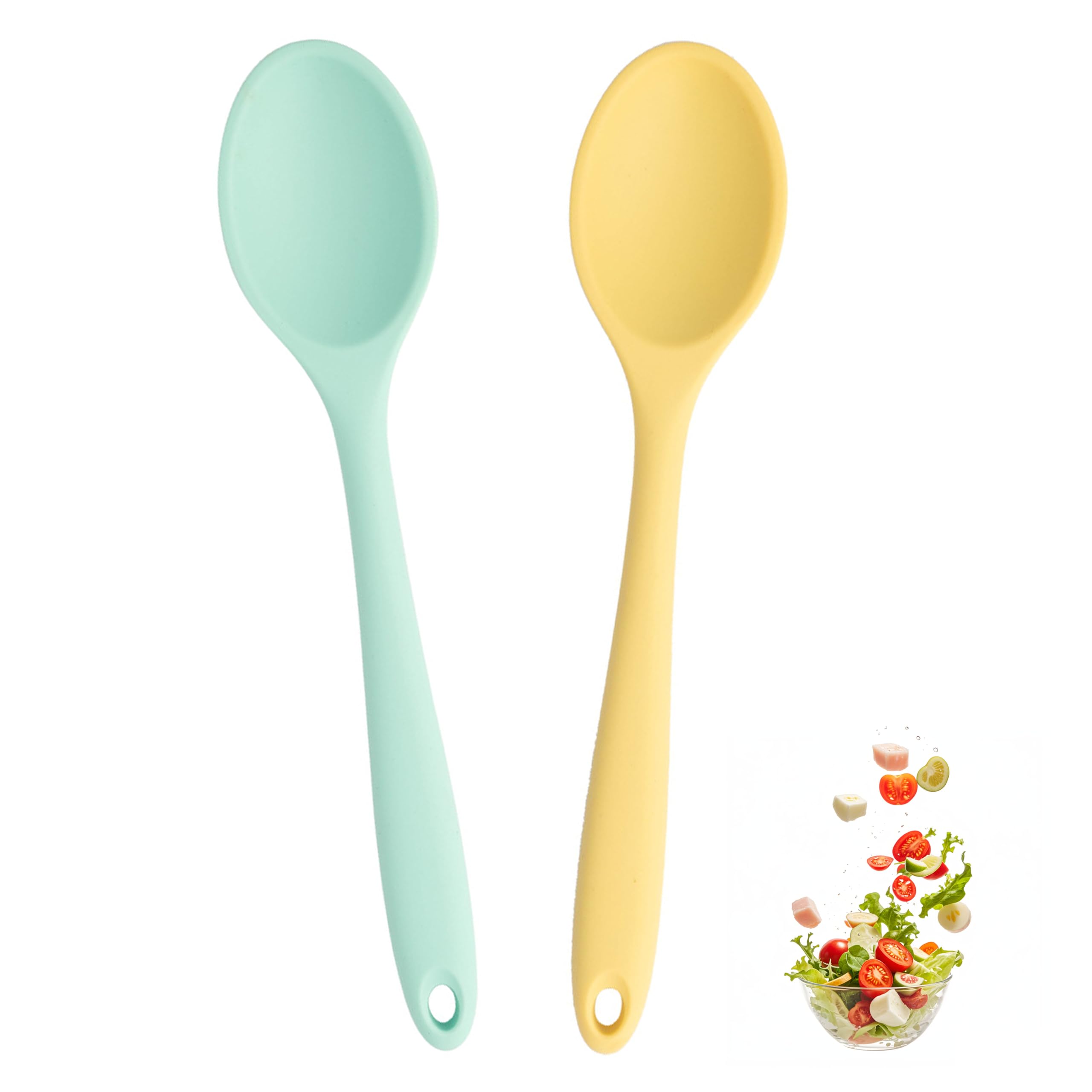 Photo 1 of 2 Pcs Small Silicone Spoons,8 Inch Mini Mixing Spoons for cooking,Heat Resistant for Kitchen Cooking Baking Stirring Mixing Tools (Yellow Green)