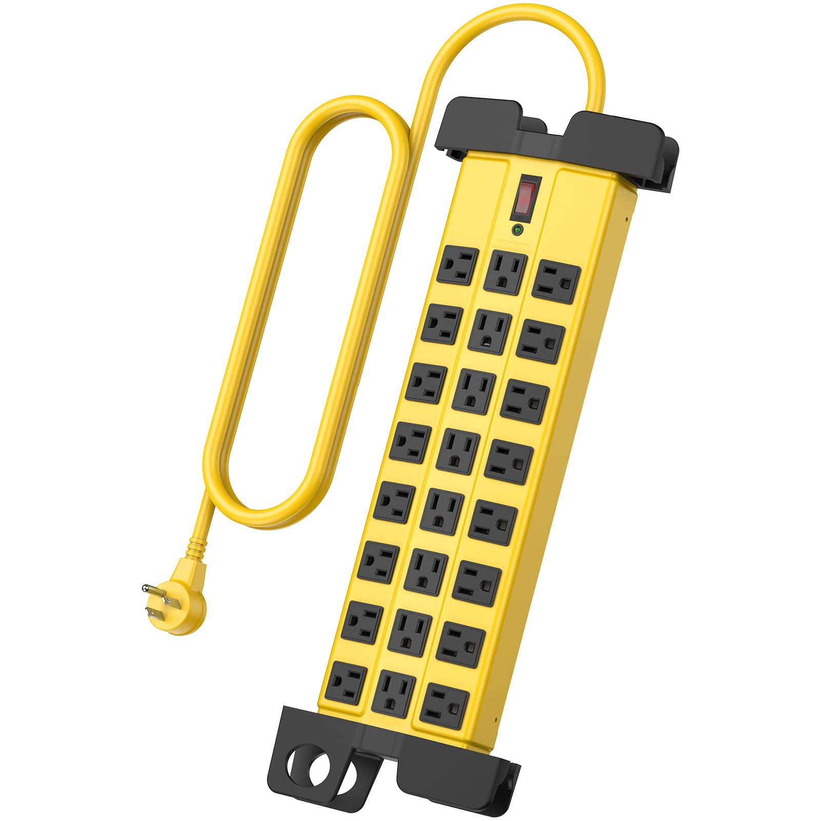 HHSOET - Tira de alimentación resistente con protección contra sobretensiones, metal comercial industrial, 24 tomacorrientes, montaje en pared para cochera, 15 amperios, interruptor, cable de