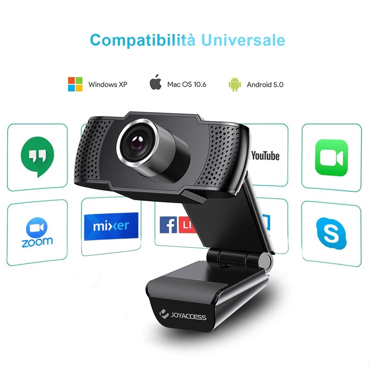 Webcam JOYACCESS Full HD 1080p Per PC – Con Microfono A Cancellazione Rumore, Angolo 120°, Per Streaming, Videochiamate, Zoom