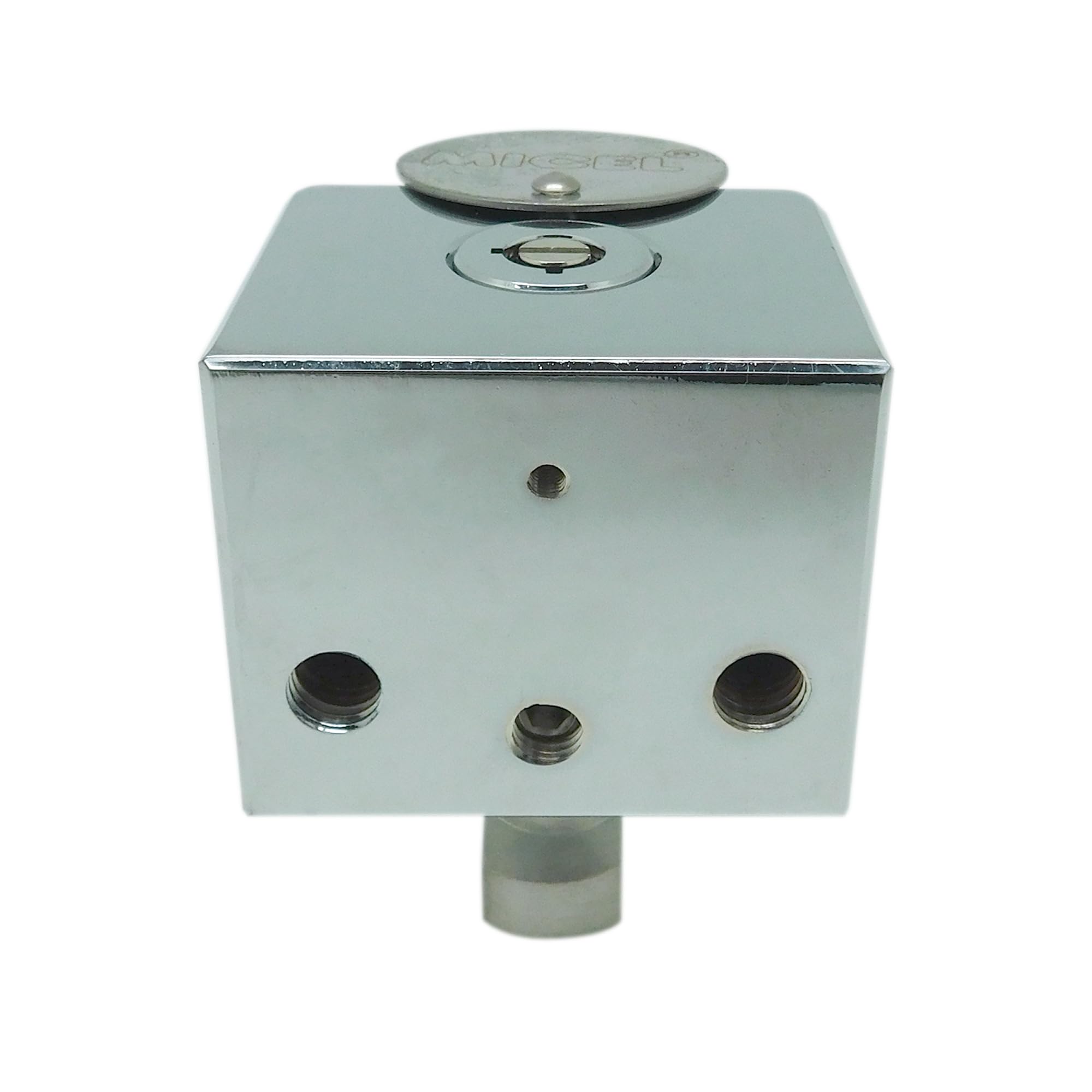 MICEL - 13370 - Candado Cuadrado de Seguridad con Grillete de Acero Inoxidable, Llave Tubular y Cilindro de Latón, ideal para Puertas, Armarios y Contenedores, acabado Cromado Brillo, 50 x 85 x 60 mm