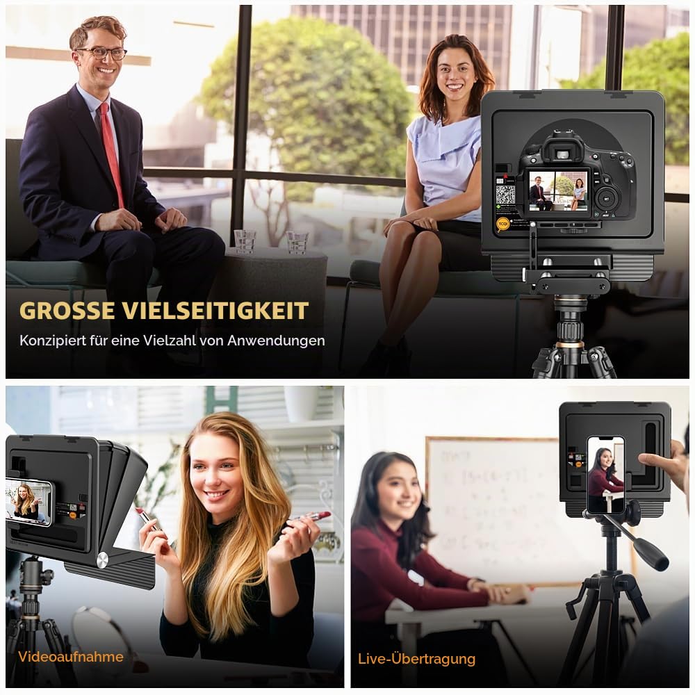LENSGO Teleprompter 10'' Prompter für Tablet Smartphone DSLR/SLR Kameras mit Fernbedienung Kostenlose APP Kompatibel mit iOS/Android für Interview/Online Unterricht/Live Streaming (for Camera/Phone)