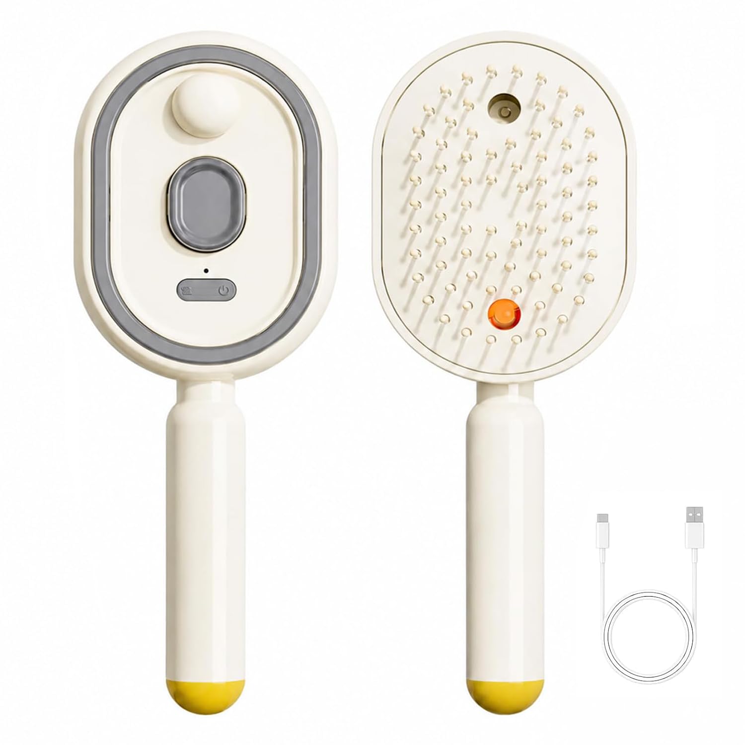 Electric Steam Spray Hair Brush, Rechargeable Air Cushion Massager with Red Light, Anti Static Detangler for Women, Frizz Reduction, Smoothing & Nourishing Dry Damaged Hair (White)
