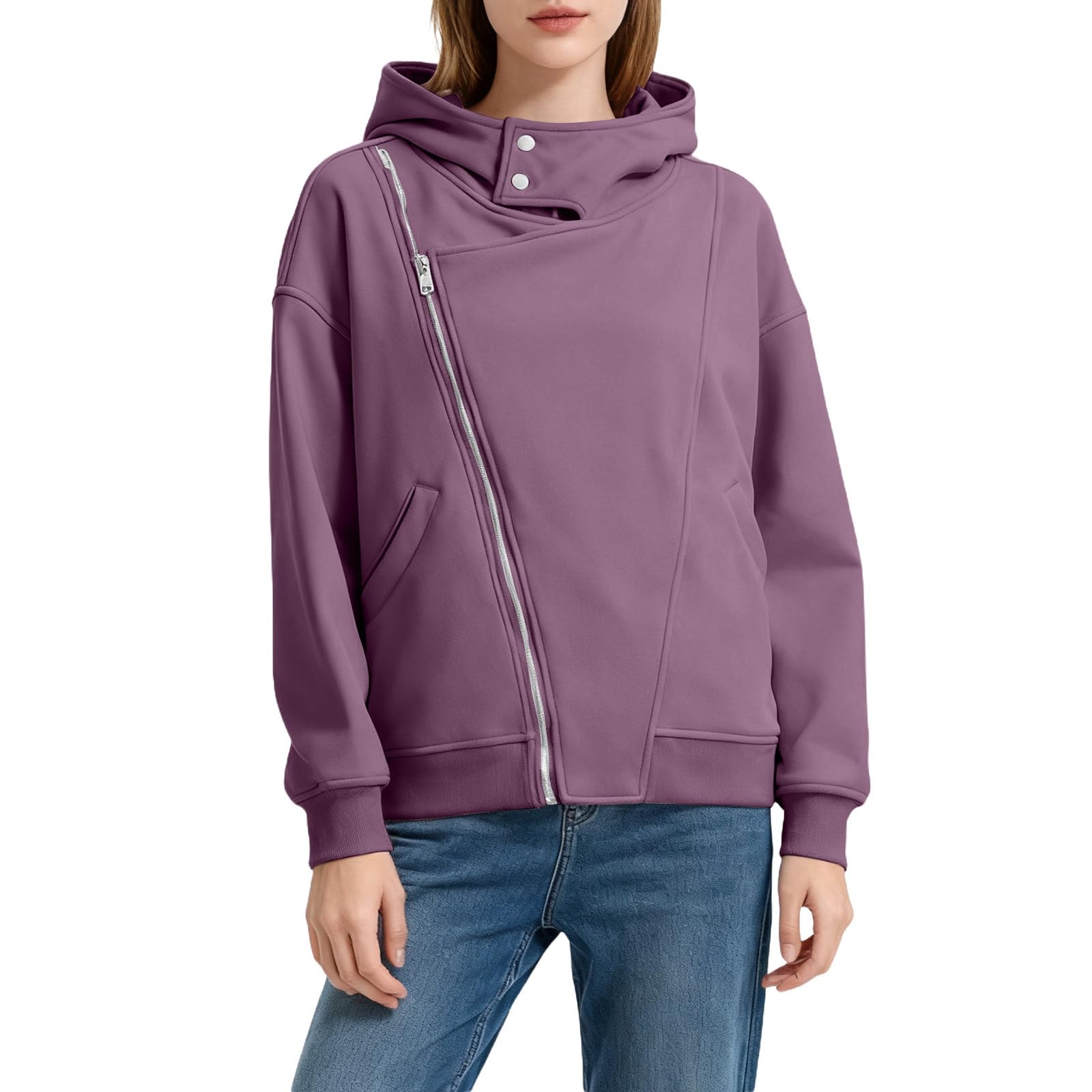 Chaqueta con Capucha y diseño de Cremallera para Sudadera de Forro Polar de Talla Grande