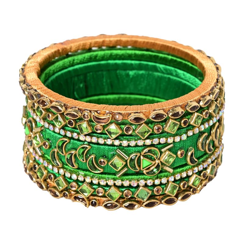 ZORGUE Womens Stone Studded Bangle Set with Silk Thread Handmade Chuda Jewellery for Wedding And Festive Occasions (Green, Size 2.6) (B0D2RN7CZX) Amazon Price History, Amazon Price Tracker
