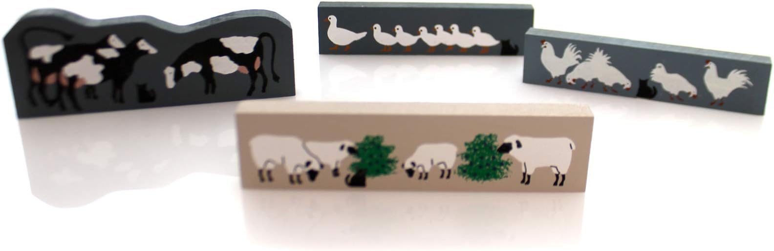 Cats Meow Village Animal Accesory Set of 4 Wood Sheeps Cows Chickens Ducks - 1.75 Inches - Animal Set -