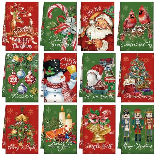 VitalCozy 12 Pcs Christmas Kitchen Towels Red and Green Christmas
