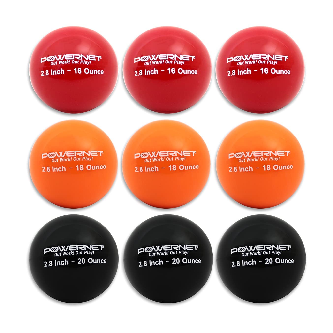 PowerNet2.8" Weighted Hitting Batting Progressive Training Balls (9 Pack) | Build Strength and Muscle | Improve Technique and Form | Baseball Size | Enhance Hand-Eye Coordination