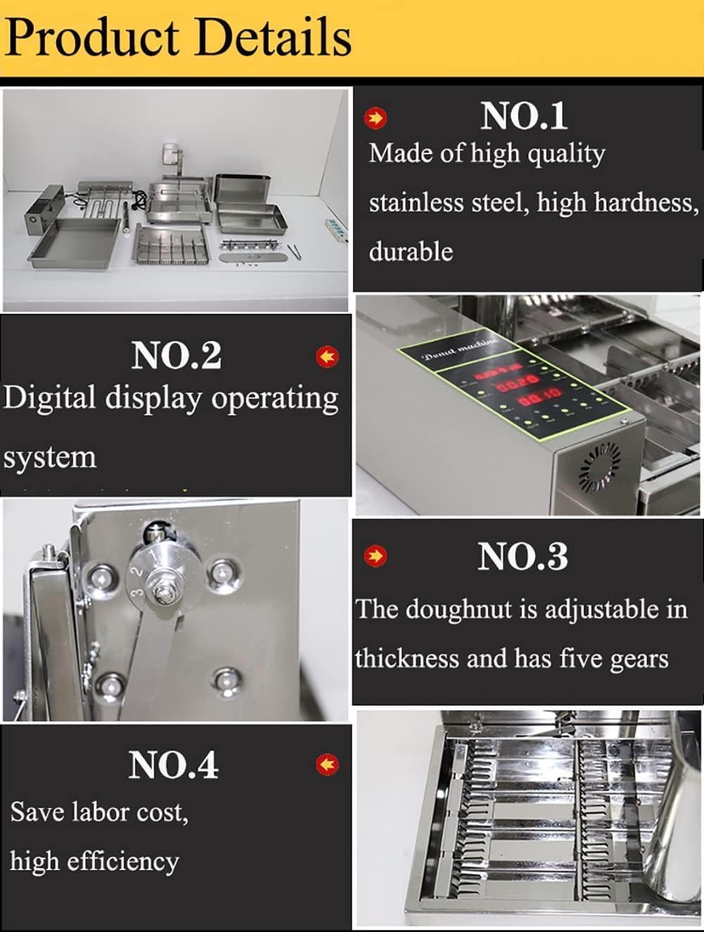 Máquina para hacer donas, equipo comercial de 2000 W, freidora automática de acero inoxidable, fabricante de donas de alta potencia, 360 piezas/hora para comida callejera y aperitivos
