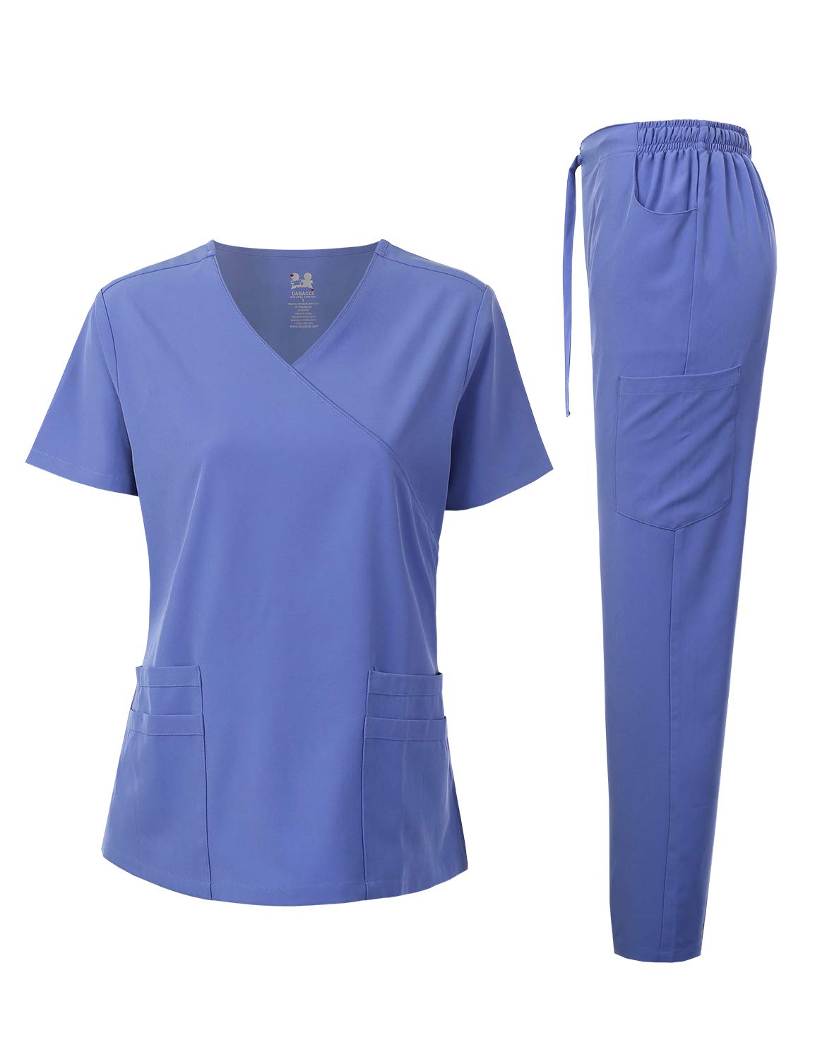 DAGACCIDagacci Medical Uniform Women's 4-Way Stretch Fitted Y Neck Natural Scrub Set, 4-way Stretch - Ceil Blue, M