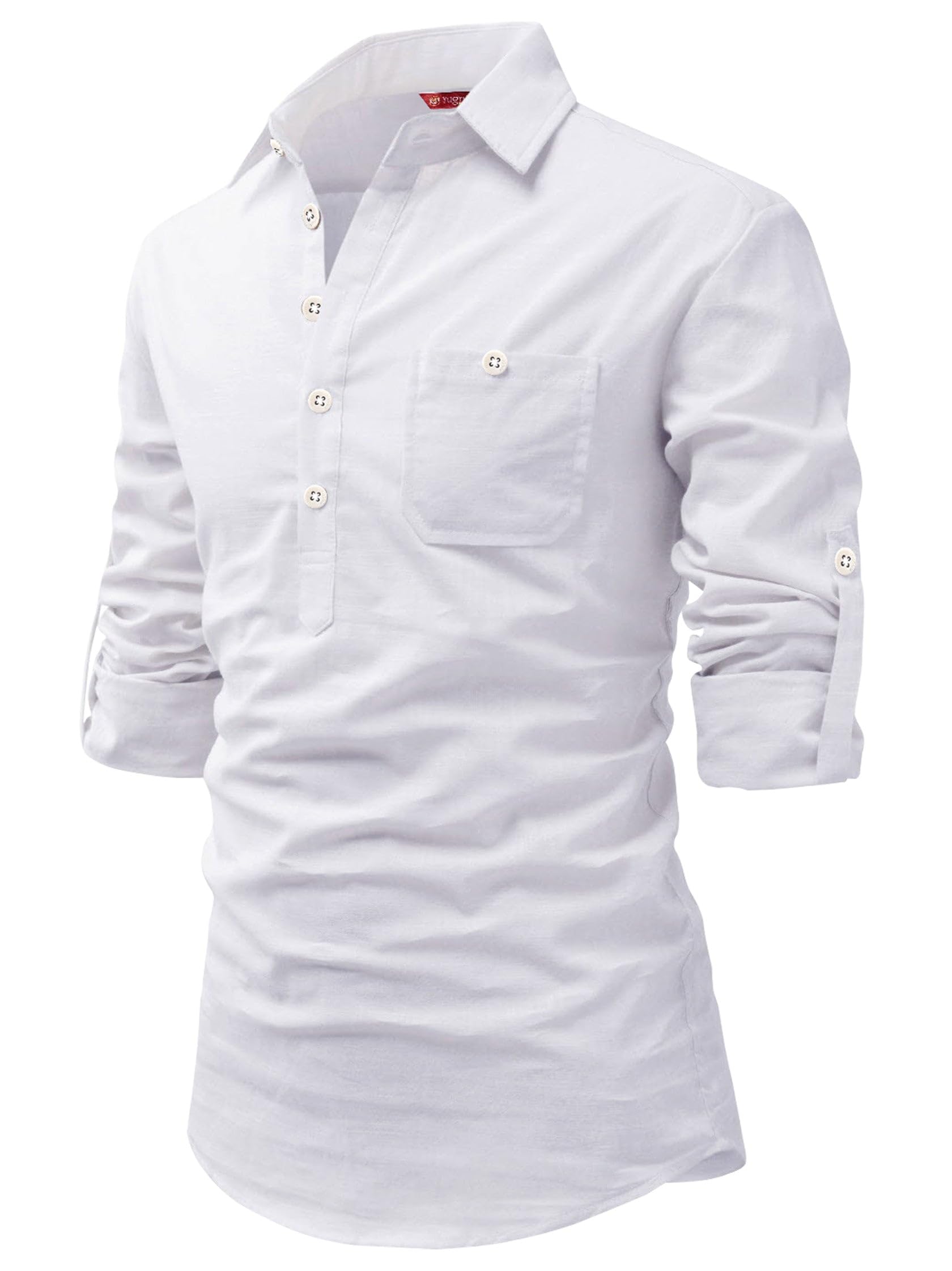 Men's Cotton Slim Fit Full Sleeve Spread Collar Short Kurta with Beautiful Design | Stylish Comfortable Ethnic Kurta for Casual Outings, Parties, Festivals, Weddings, Family Functions-image-47