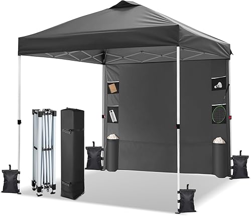 VINGLI Tienda de campaña desplegable de 10 x 10 pies con pared lateral y bolsas de arena, carpa de gazebo desplegable al aire libre para fiestas,