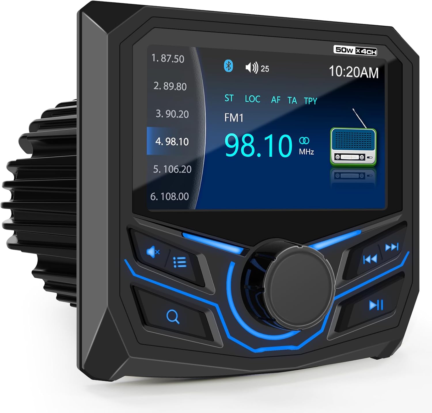 Marine Grade Bluetooth Radio Receiver - Boat Gauge Stereo Multimedia Player - 4.1 Inch LCD Display Backup Camera Input AM FM USB AUX Subwoofer Output for Golf Cart ATV UTV SXS