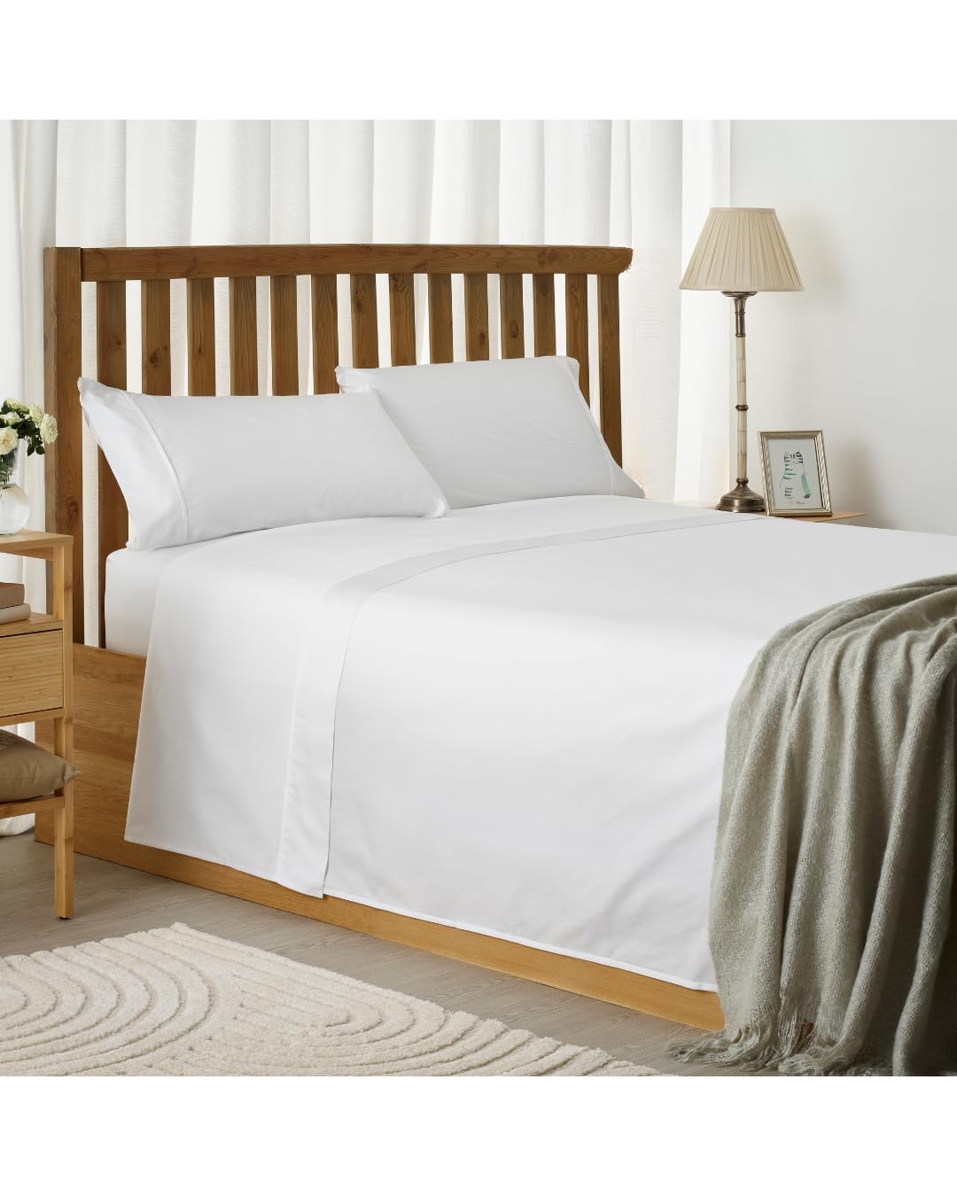 Jomy Juego de sabanas 150 x 190/200 cm Algodon Egipcio DE 300 Hilos Blanco Juego Cama sábana encimera + 2 Fundas de Almohada 50 x75 + sábana Bajera Ajustable 100% Algodon Egipcio Blanco Saten.