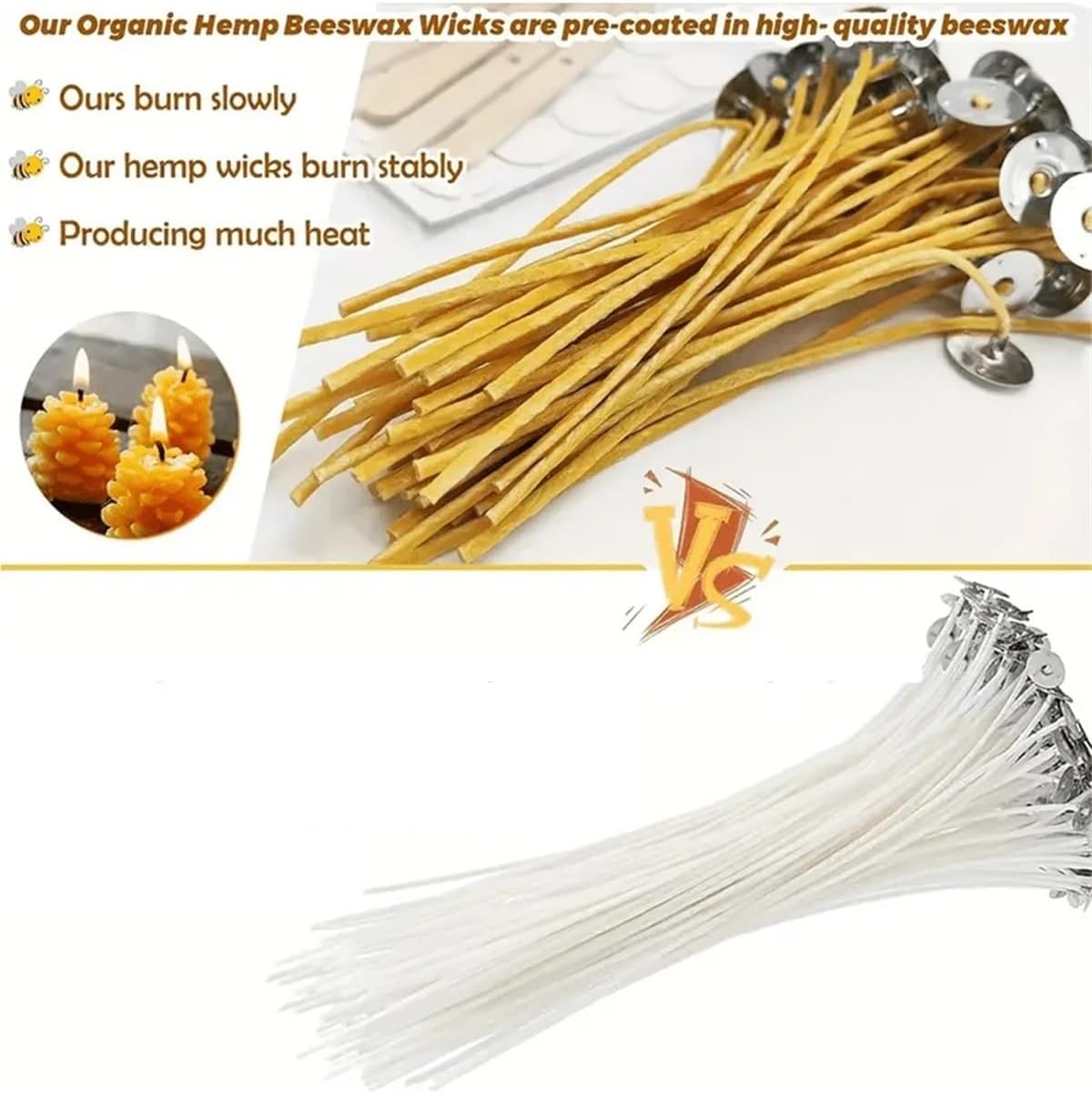 Cotton Candle Wick 300Pcs 6-inch pre-Waxed Beeswax and Hemp Wicks, Slow Burn, 2mm Diameter - Perfect for DIY Candle Making.