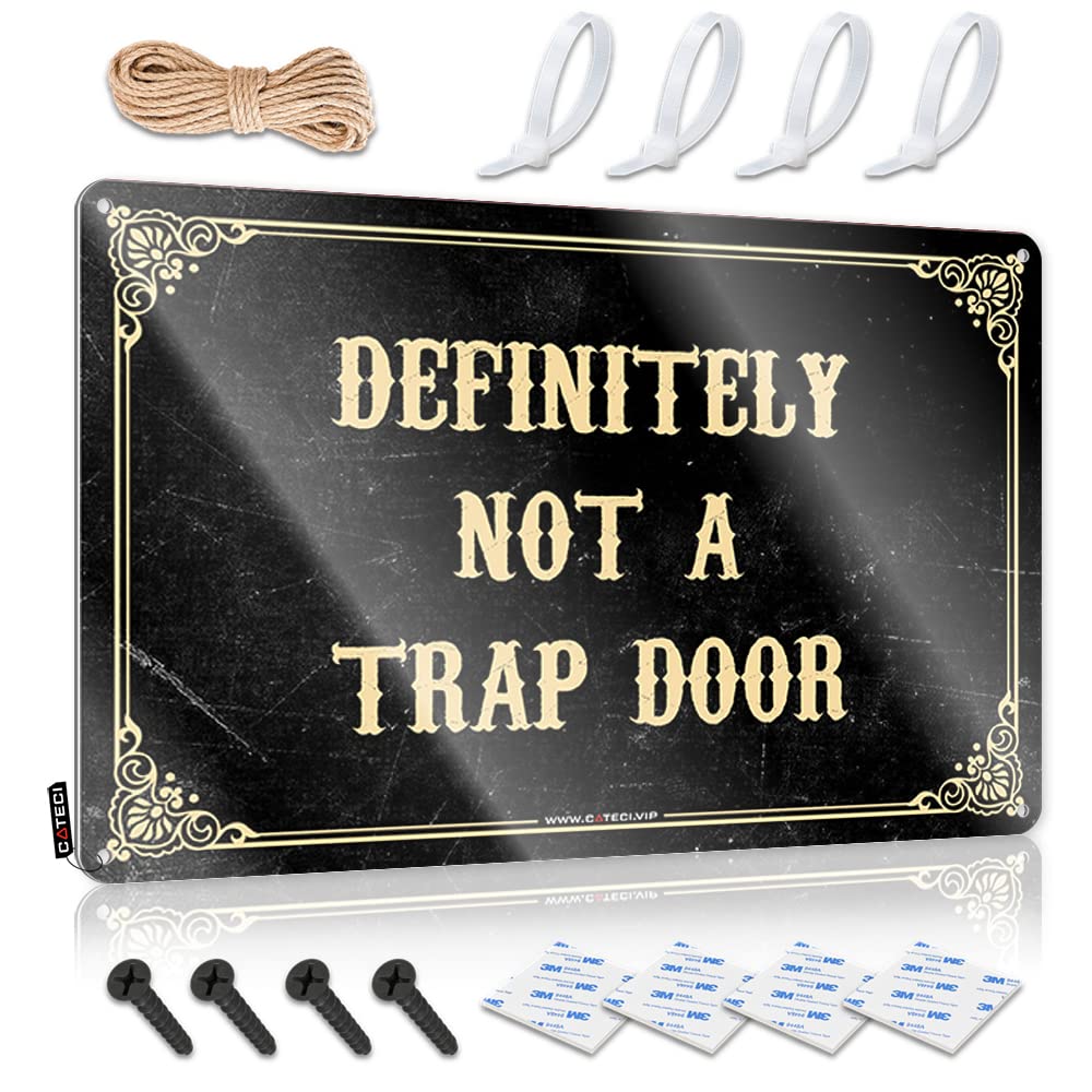 Ibwnbbusn One Color Tin Signs Camping Rules Definitely Not A Trap Door Tin Sign Room Signs For Bedroom Bar Open Metal Sign(30X40cm)