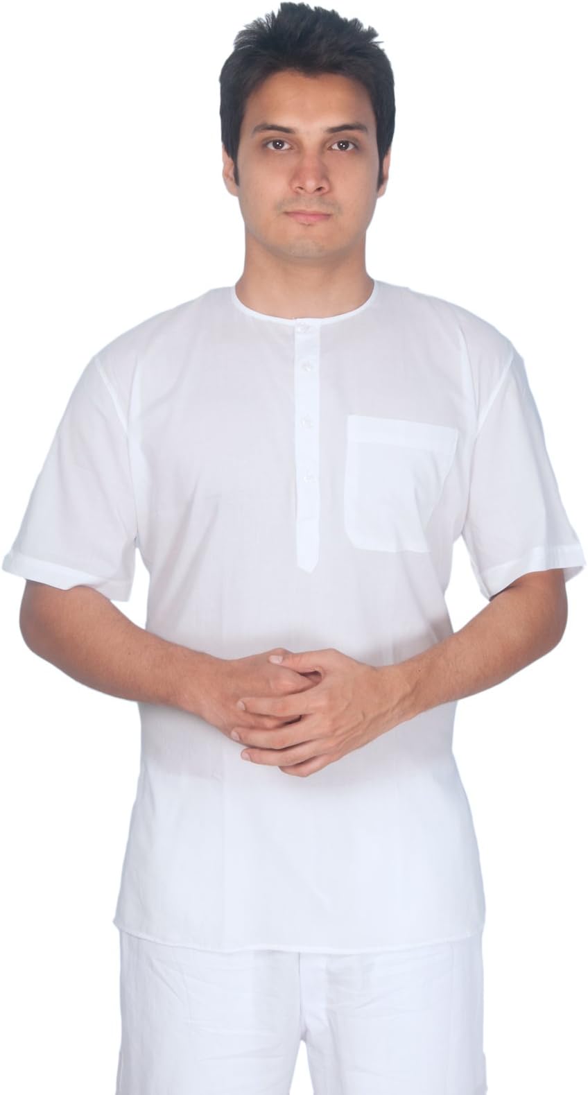 Rajubhai HargovindasWhite Superfine Cotton 100s Short Kurta (Collarless Grandad Shirt)