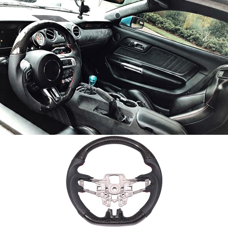 Steering Wheel Compatible With 2015-2017 Ford Mustang, V2 Style Carbon Fiber With Real Leather Black V2 V6 GT by IKON MOTORSPORTS, 2016