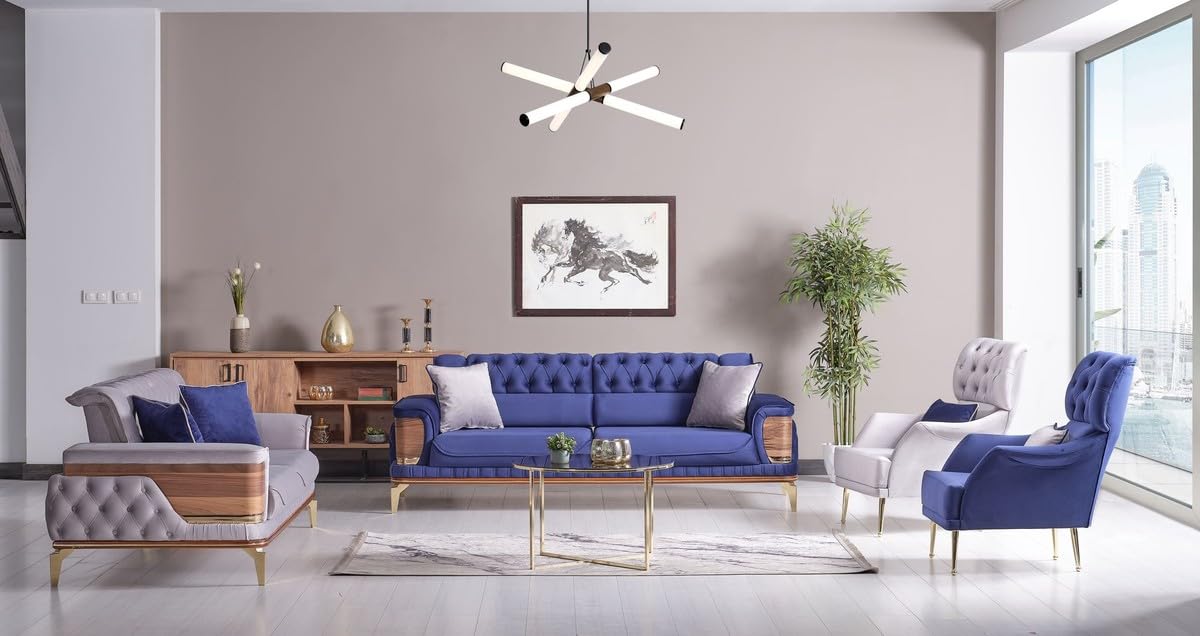 Casa Padrino Luksusowa sofa z łóżkiem, niebieski/brązowy/złoty, 232 x 92 x wys. 85 cm - sofa do salonu z 2 poduszkami - luksusowe meble do salonu