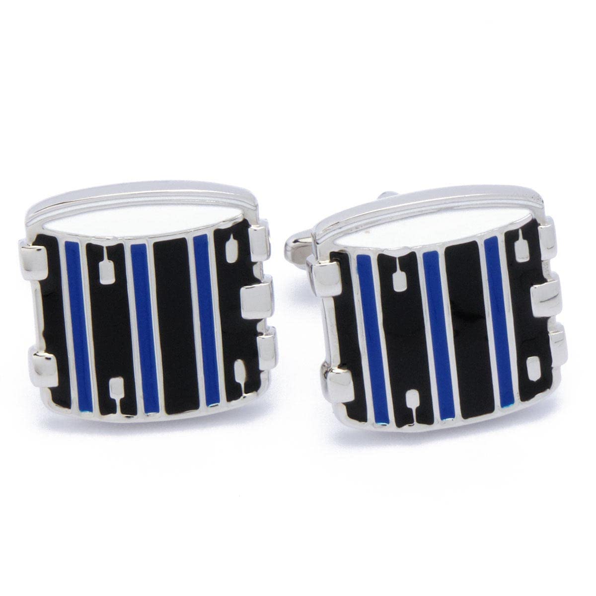 Gemelli - Drum Drum Kit Blu e Nero - Asimmetrico - 20mm x 19mm - Gemelli per strumenti a percussione, Gemelli di genere musicale