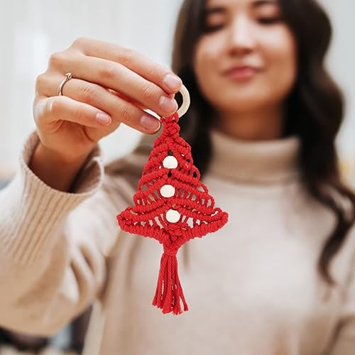 Miniatura 5 de FREEBLOSS Juego de 3 piezas de macramé para árbol de Navidad para principiantes, adornos colgantes para colgar en la pared de vacaciones
