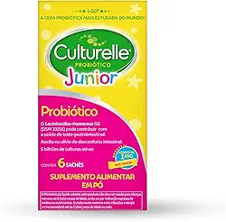 Culturelle Probiótico Júnior, Com Lactobacilos, Sem Glúten, Sem Lactose, Para Bebês, Crianças e Adolescentes a partir de 1 ano, Sem Sabor, 6 Sachês