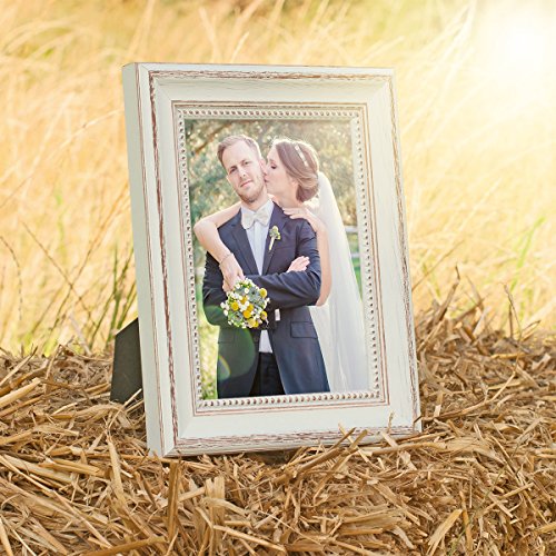 Bilderrahmen Shabby-Chic Landhaus-Stil Weiss 10x15 cm Massivholz mit Glasscheibe und Zubehör/Fotorahmen – Ansicht 2