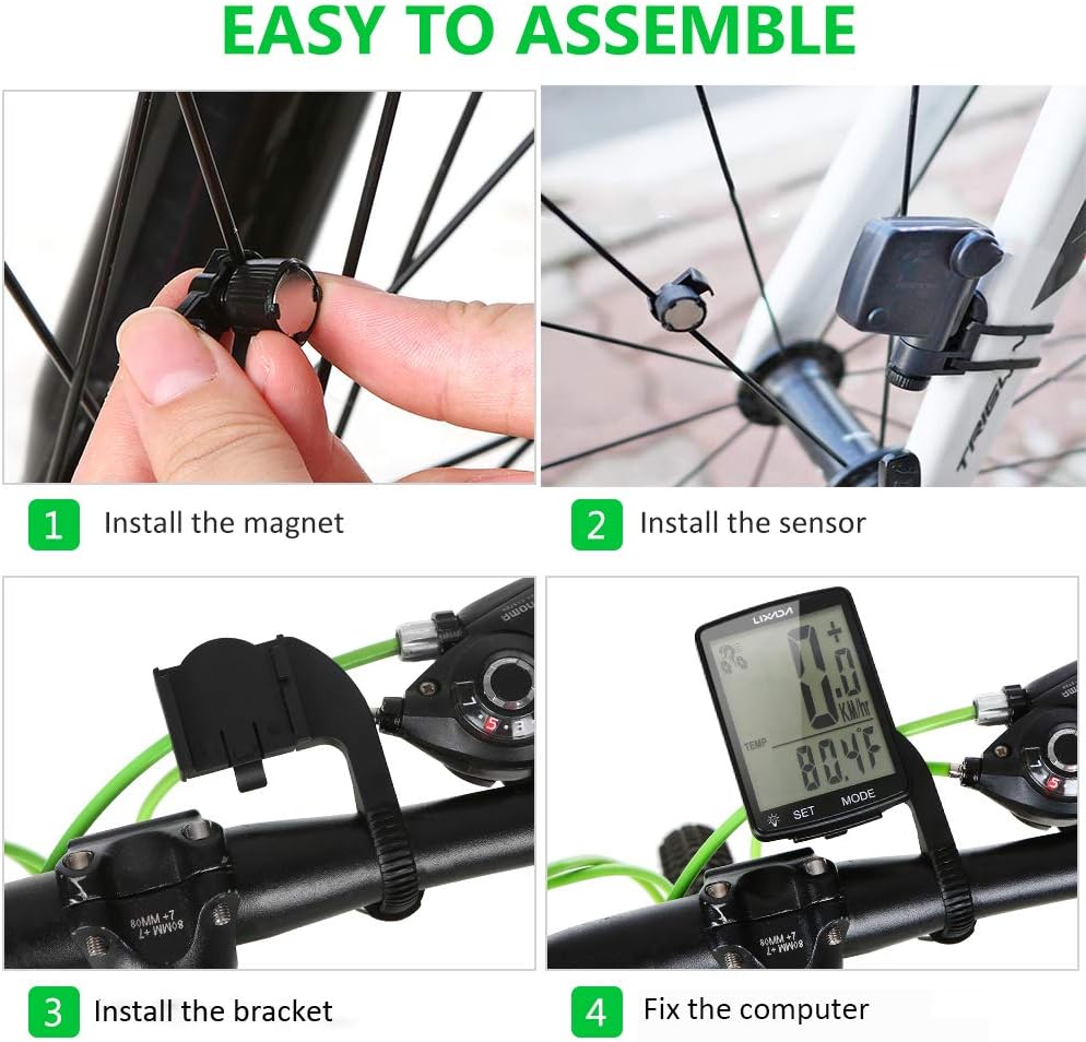 Diagram showing the dimensions of the Lixada Bicycle Computer: 80mm (3.1in) height, 54.5mm (2.1in) width, and screen size of 60mm (2.4in) by 45mm (1.8in).