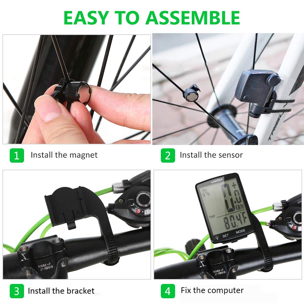 Lixada Computer da Bicicletta senza Fili Multifunzionale Schermo LCD da 2,8 Pollici Contachilometri Bici IPX6 Impermeabile Temperatura Misurabile con Staffa per il Ciclismo