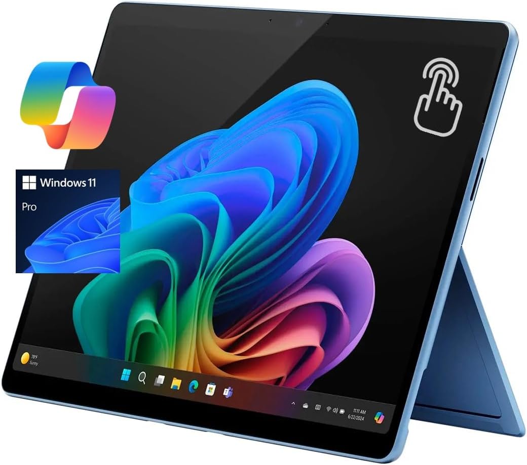 Microsoft Surface Pro 11 13″ Copilot+ PC, AI Tablet, 2880×1920 120Hz LCD Touchscreen, 10-Core Qualcomm Snapdragon X Plus, 16GB RAM, 512GB SSD, WiFi Only, Win 11 Pro, Sapphire