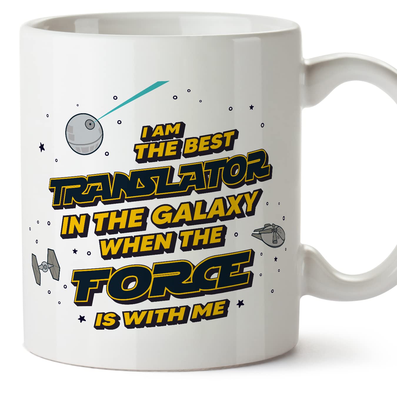 MUGFFINS Translator Mug - in English - Best in The Galaxy The Force is with Me - Funny Gift for Colleagues - Ceramic 11oz Mug โ image 1