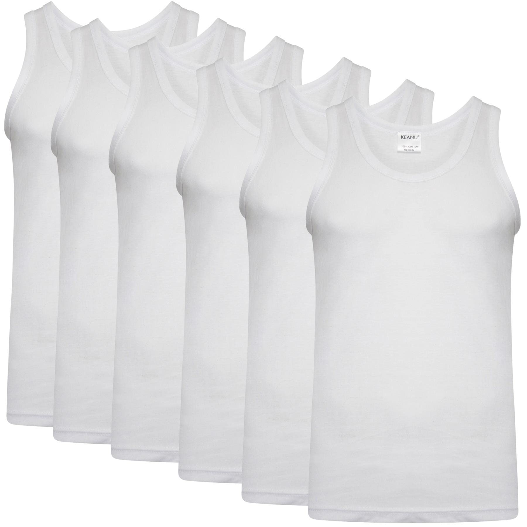 Keanu Men's Multicoloured 100% Cotton Summer Weight Singlet Vests Underwear/White / (Pack Of 6) (X Large 44-46" (112-117 Cms))