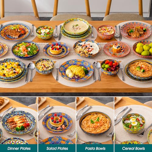 Image of vancasso 24-Piece Dinnerware Sets,Plates & Bowls Sets Service for 6, Bohemian Porcelain Dishes Set for 6, Kitchen Dinner Set,Microwave & Dishwasher Safe, Scratch Resistant,Series KRVI