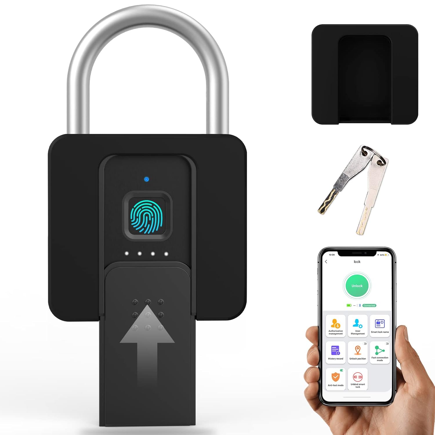 Eseesmart Fingerprint Padlock, Large Size, Combination Lock, Waterproof With Protective Case, Mobile App and Fingerprint U...