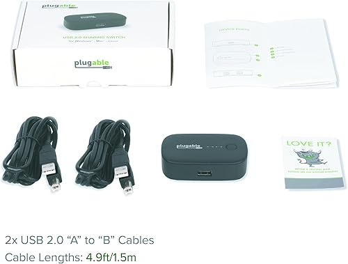 Miniatura 7 de Plugable Interruptor de uso compartido USB 2.0 para compartir un puerto de dispositivo USB con un botón entre dos computadoras (interruptor de