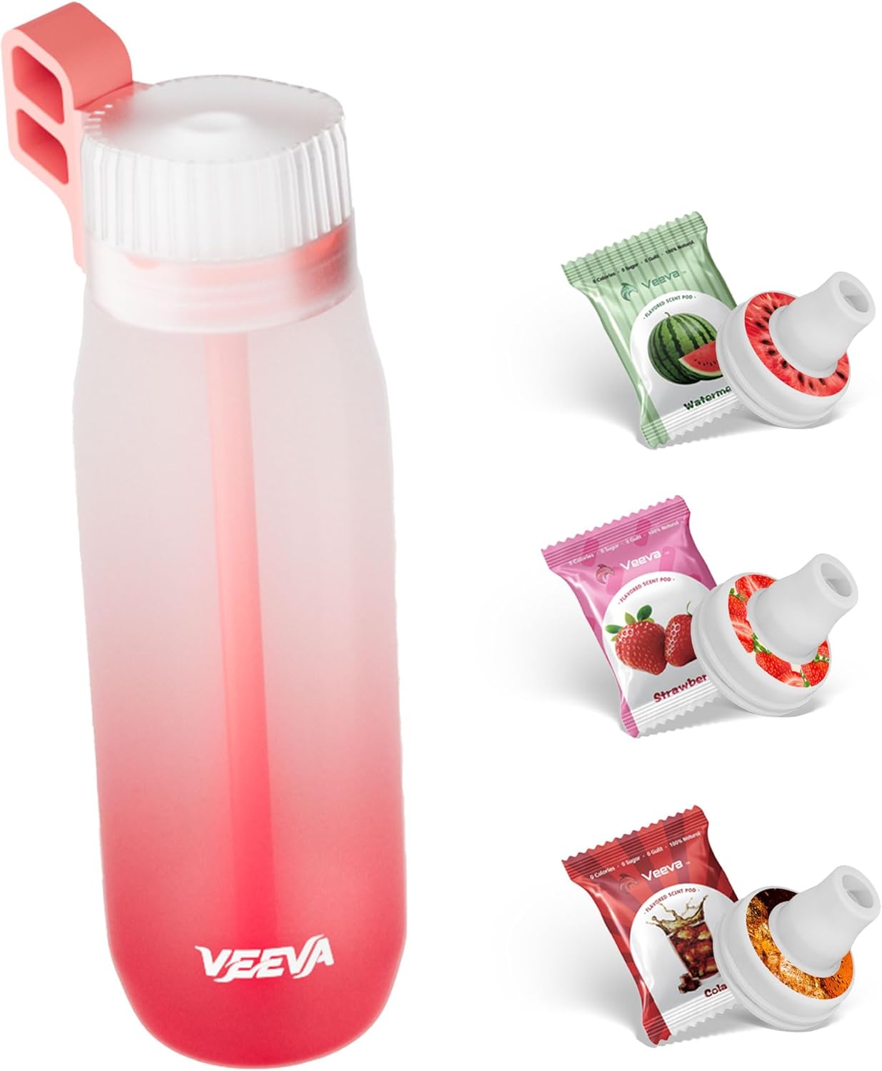 VEEVA Scented Water Bottle (22oz) with 3 aroma pods + straw. Leak-proof, BPA-free, works with carbonation. Perfect for school, gym, sports & daily use. Zero sugar, zero calories, fun hydration for all
