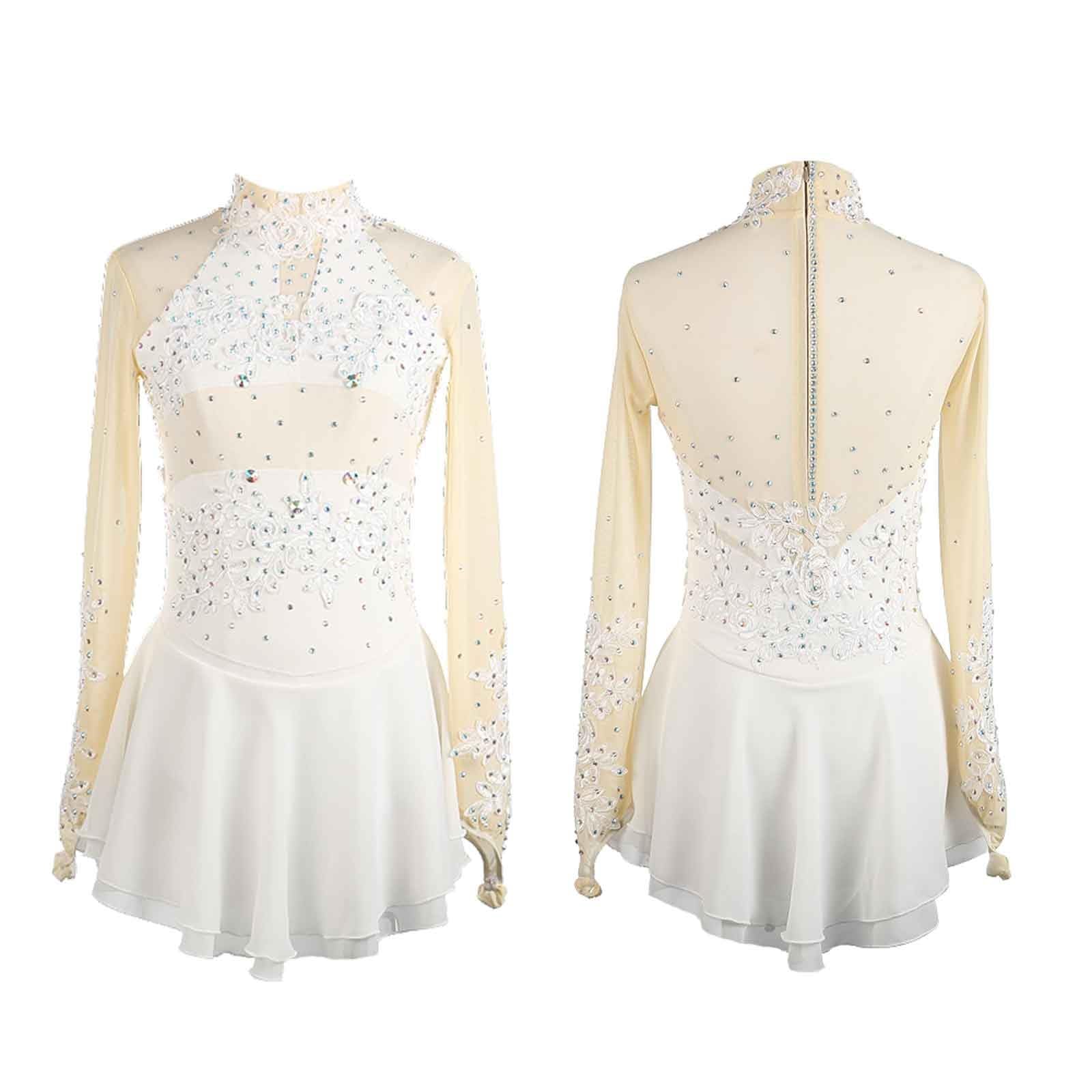 Vestido de patinaje artístico sobre hielo for niñas, trajes de baile de competición de retales estampados for mujeres con diamantes de imitación brillantes