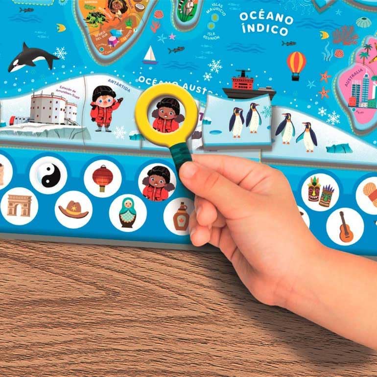 Clementoni Education, Le Monde - Puzzle magnétique, Carte Physique et Politique avec Jeu d'observation, 110 Cartes magnétiques, âge 6-10 Ans, 55659