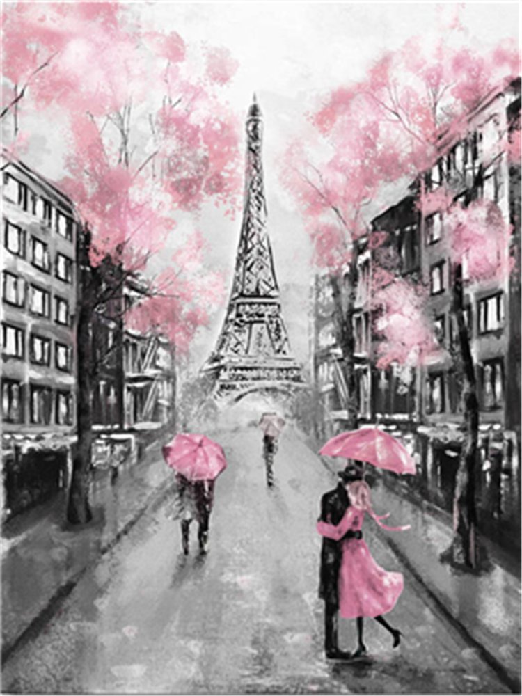 MONDART Paint by Numbers Kits Paint by Numbers for Adults and Beginner Acrylic Paint DIY Oil Painting Home Decor Gifts- Paris Tower Behind Cherry Tree 16X20 Inch (Frame)