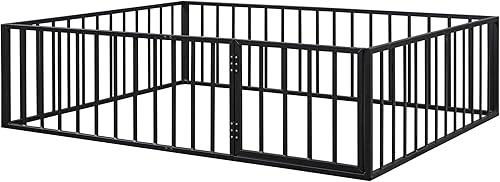 Miniatura 9 de Harper & Bright Designs Base de cama de metal Queen con rieles, cama Montessori Queen con valla y puerta, para niños y niñas (tamaño Queen, negro)