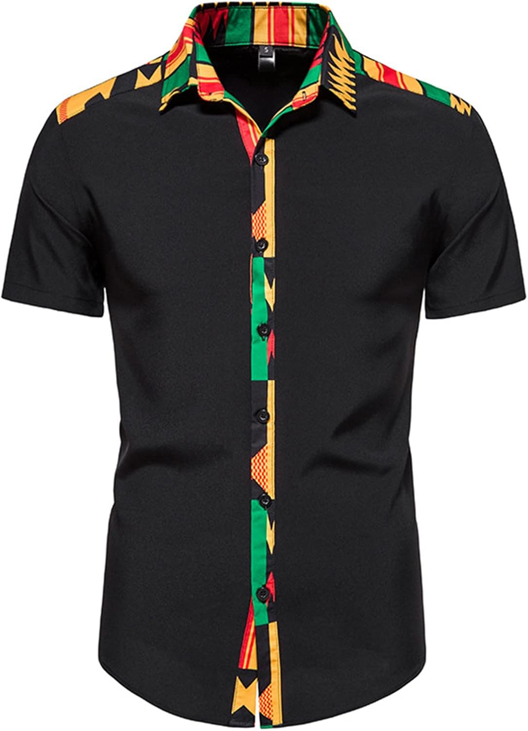 Chemise Habillée Earthbound Trading Co - Manches Courtes - Boutonnée - Rasta - Noir/Rouge/Jaune - Taille S
